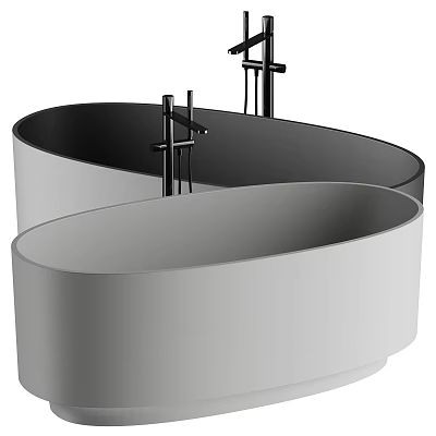 Two Modern Oval Bathtubs With Sleek Faucets And Minimalist Style 3d model