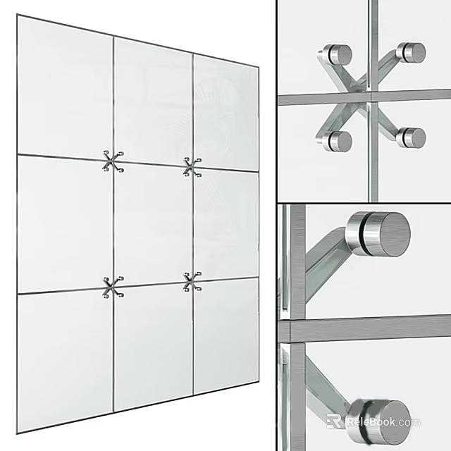 Glass Panel Installation Structure With Metal Brackets And Cross Connectors 3d model 