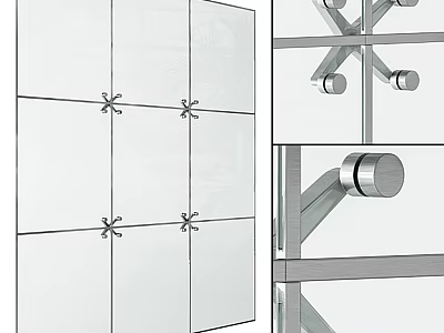 Glass Panel Installation Structure With Metal Brackets And Cross Connectors 3d model
