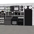 Modern Black Kitchen Appliances With Oven Refrigerator Microwave And Coffee Maker 3d model