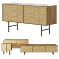 Modern Rattan Panel Wooden Cabinets With Metal Legs And Various Sizes