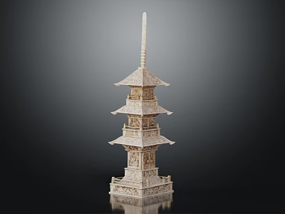 Traditional Five Tiered Tower With Intricate Carved Eaves And Elegant Design 3d model