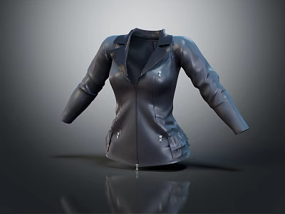 Classic Black Leather Jacket With Zipper Front And Side Pockets Design 3d model