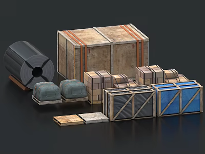 Assorted Logistics Cargo Collection Featuring Wooden Crates Metal Coils And Packages 3d model