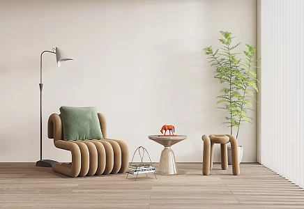 Simple fashion leisure chair floor lamp side a few corners a few plants potted 3d model