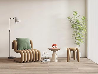 Simple fashion leisure chair floor lamp side a few corners a few plants potted 3d model