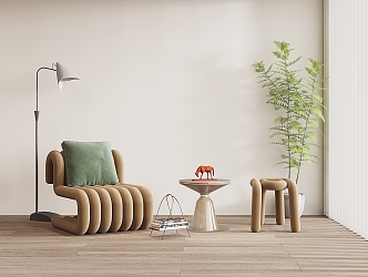 Simple fashion leisure chair floor lamp side a few corners a few plants potted 3d model