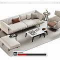 Modern Light Colored Sofa Coffee Table Set With Throw Pillows Armchair And Ottoman Decor 3d model