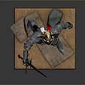 Man in Detailed Armor with Winged Helmet Holding Long Sword on Base Figurine