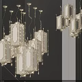 Elegant Modern Chandeliers With Square Shades And Intricate Patterns In Interior Space