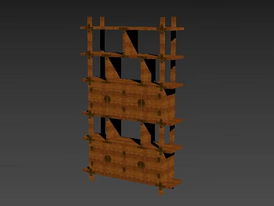 Rustic Wooden Bookshelf With Multiple Storage Shelves And Varied Compartment Design 3d model