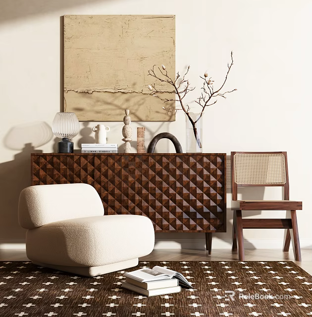 Elegant Entryway Console Table With Modern Chair And Decorative Artwork Design 3d model 