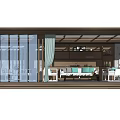 Modern Living Room Interior With Transparent Partitions Light Green Curtains And Wooden Ceiling