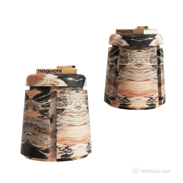 Marble Pattern Side Tables Featuring Noguchi Design And Brown Black Beige Tones 3d model