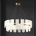 Sleek Modern Luxury Chandelier with Golden Metal Ring Transparent Long Strip Lampshades in Black Room