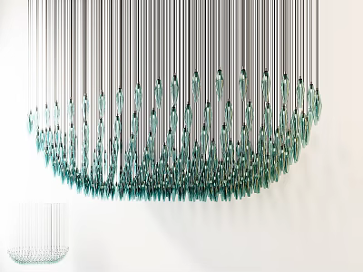 Modern Elegant Chandelier With Long Metal Rods And Teal Glass Droplets Design 3d model