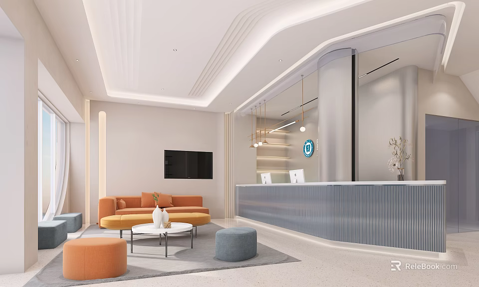 Modern Hospital Outpatient Clinic Reception With Sofas And Front Desk 3d model 