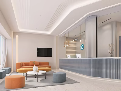 Modern Hospital Outpatient Clinic Reception With Sofas And Front Desk 3d model