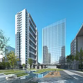 Modern High Rise Residential Building With Glass Curtain Walls Green Spaces And Trees