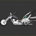 Shiny Black Custom Motorcycle With Multiple Exhaust Pipes Orange Seat And Handlebars