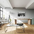 Modern Apartment Interior With Large Windows And Light Blue Sofa