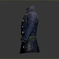 Classic Blue Military Coat With Metal Buttons Belt And Shoulder Strap Details