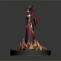 Ornate Fantasy Character Statue With Elaborate Headdress Red Robe And Golden Spiked Base