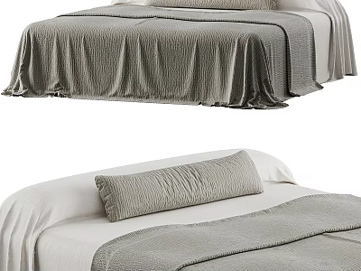 Double Bed with Gray Quilt Pillow Soft Bedding and Modern Design 3d model