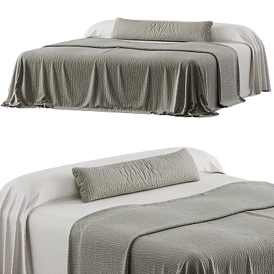 Double Bed with Gray Quilt Pillow Soft Bedding and Modern Design 3d model
