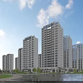 Urban Modern Commercial Street With High Rise Buildings Green Trees Cars And Wide Road