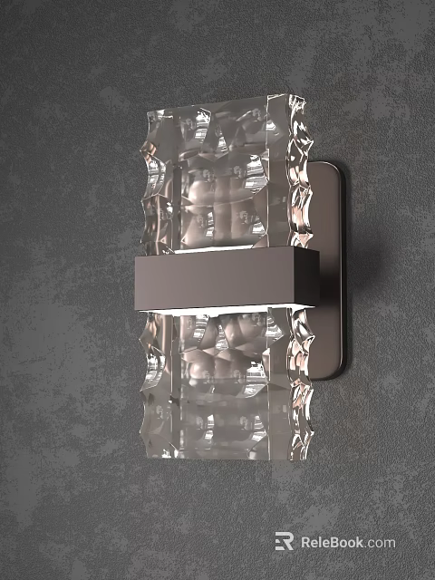 Modern Crystal Wall Lamp with Faceted Design and Dark Metal Base 3d model 