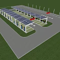 Covered Parking Structure Design With Multiple Parking Spaces Red Vehicles And Green Turf 3d model