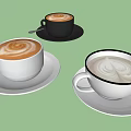 White Black And Gold Rimmed Coffee Cups With Latte Art Ginger Cookies On Saucers With Spoons