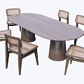 Modern Minimalist Oval Wooden Dining Set With Six Woven Seat Chairs And Solid Wood Legs