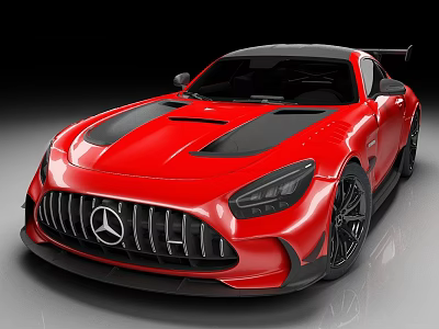 Red Mercedes Sports Car With Black Accents Sporty Grille And Rear Spoiler 3d model