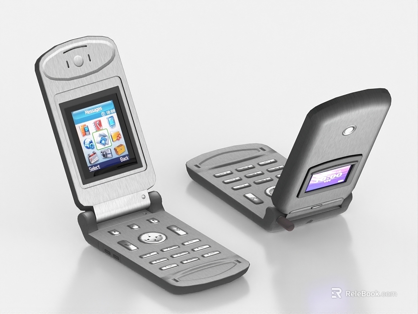 Classic Flip Mobile Phones With Dual Display Screens And Silver Black Design 3d model 