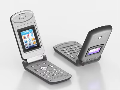 Classic Flip Mobile Phones With Dual Display Screens And Silver Black Design 3d model