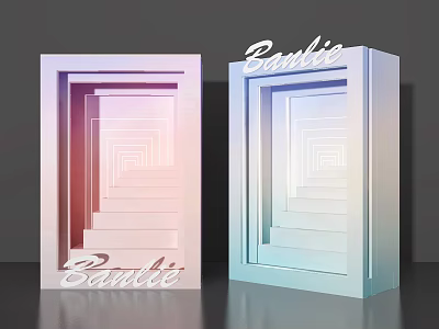 Barbie Themed Photo Check-in Spot With Dual Framed Pink And Blue Gradient Layered Tunnel Design 3d model
