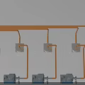 Industrial Processing Equipment With Blue Main Unit Orange Pipes And White Conical Tanks