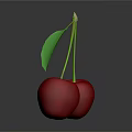 Fresh Red Cherries With Green Leaf And Stem On Dark Background