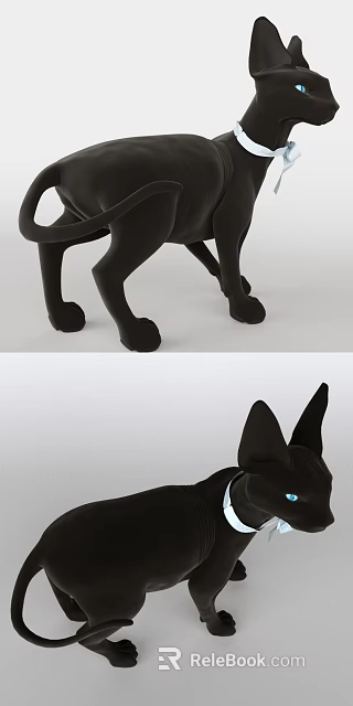 Black Cat 3D Model With Smooth Lines Detailed Ears Tail Viewed From Different Angles 3d model