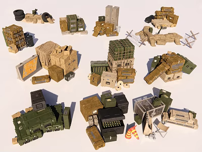 Various Military Weapons And Equipment Including Guns Ammo Boxes And Launchers For 3d model