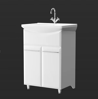 Modern White Bathroom Vanity With Two Door Cabinet And Chrome Faucet 3d model