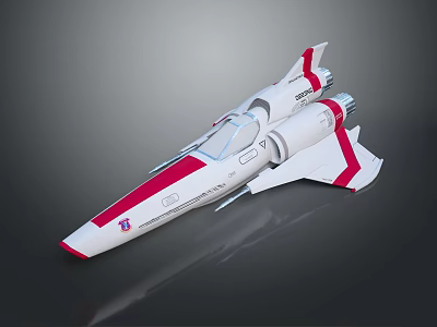 White and Red Sleek Spaceship 3D Model with Cockpit and Engine Details 3d model