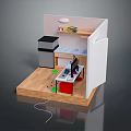 Compact Kitchen Interior With White Cabinet Wooden Floor Countertop And Black Appliance