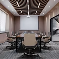 Modern Conference Room Interior Design With Wooden Walls Conference Table White Projection Screen And Chairs