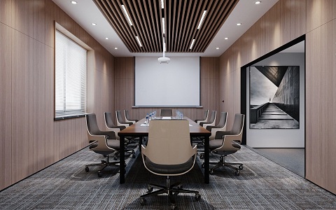 Modern Meeting Room Company Office Meeting Room Meeting Table and Chair Projector Combination Mineral Water Meeting Room Mineral Water Notebook 3d model