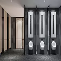 Modern Public Restroom Interior Design With Mirrors Washbasins And Dark Walls