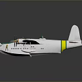 Vintage White Airplane Model With Four Propellers Yellow Green Wing Stripes And Red Logo
