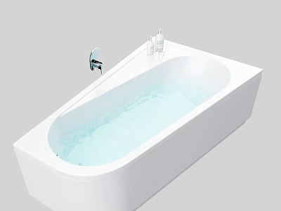 Modern White Bathtub Interior With Water Faucet And Toiletries On Edge 3d model